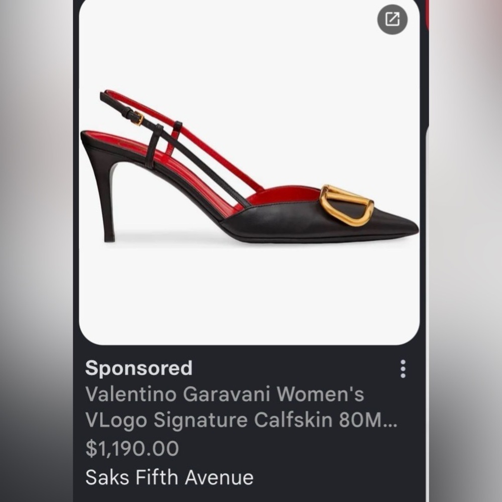 Valentino look alike Cop.y Black Pointed Slingback Pumps with Gold V Emblem - Picture 5 of 5